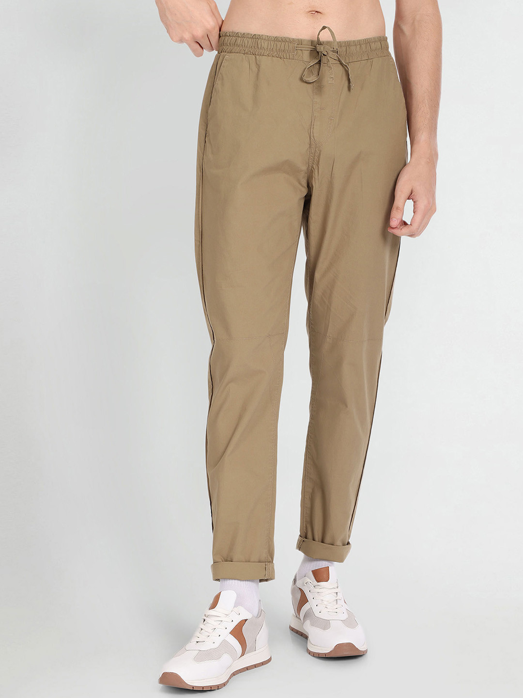 Flying Machine Men Mid-Rise Tapered Fit Elasticated Trousers