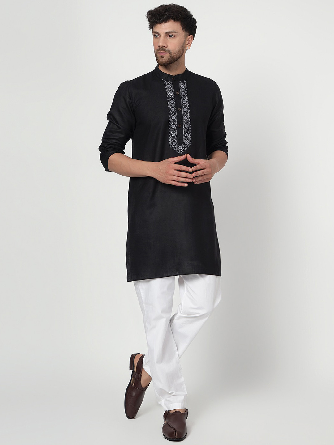 Spring Soul Mandarin Collar Thread Work Straight Kurta