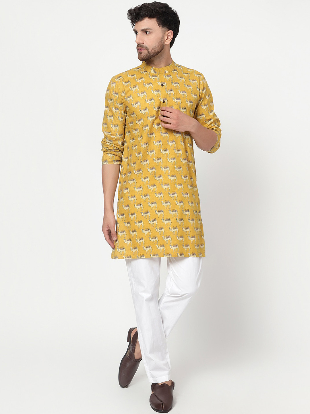 Spring Soul Conversational Printed band Collar Cotton Straight Kurta
