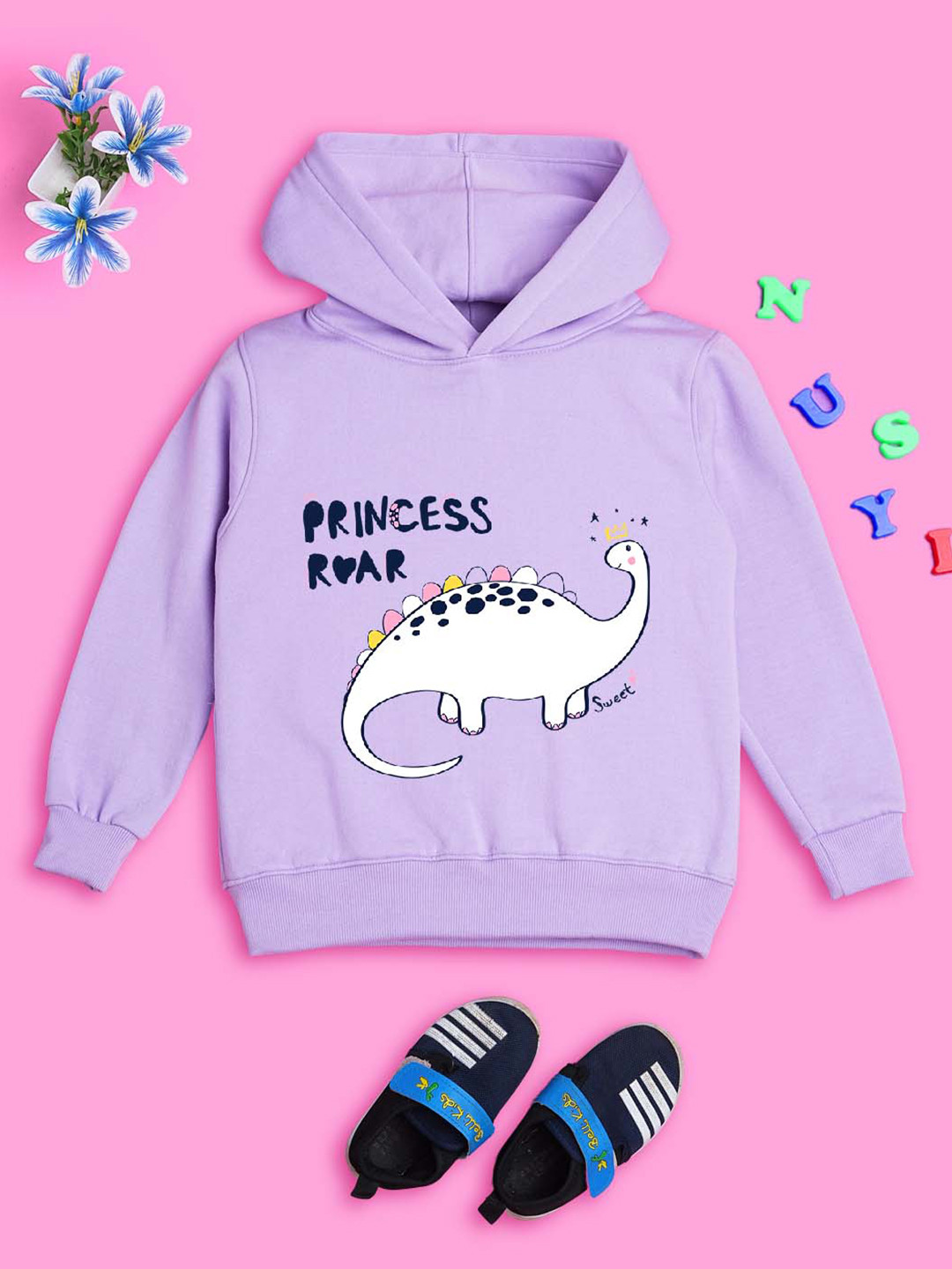 NUSYL Girls Dinosaur Printed Hooded Sweatshirt