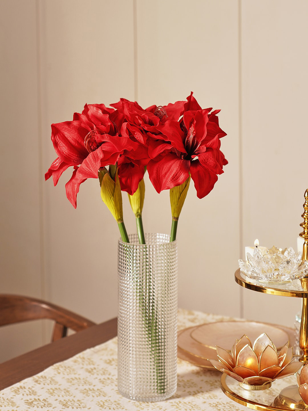 Pure Home and Living Red & Green Amaryllis Artificial Flowers