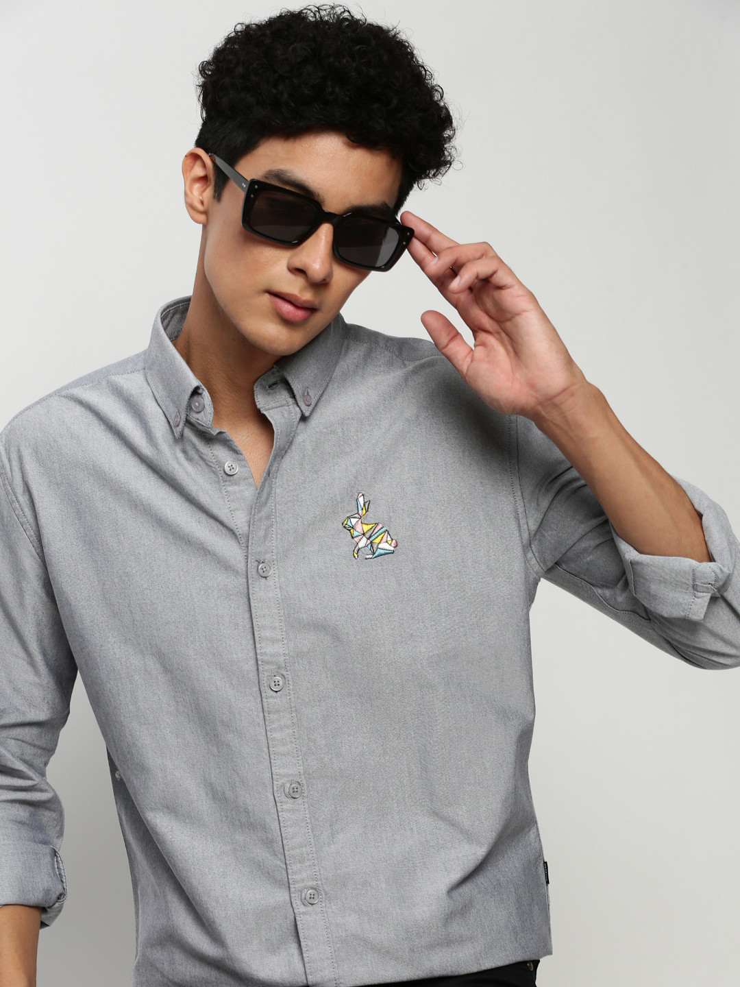 SHOWOFF Premium Slim Fit Button-Down Collar Embroidered Cotton Casual Shirt