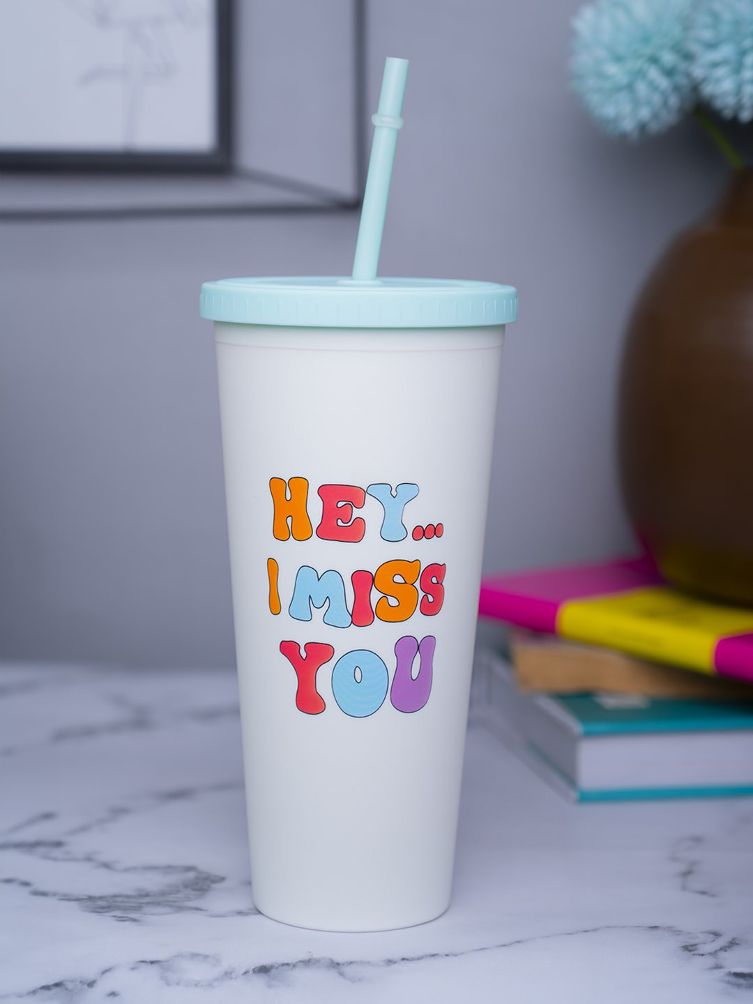 MARKET99 White Typography Plastic Spill Proof Sipper - 400ml