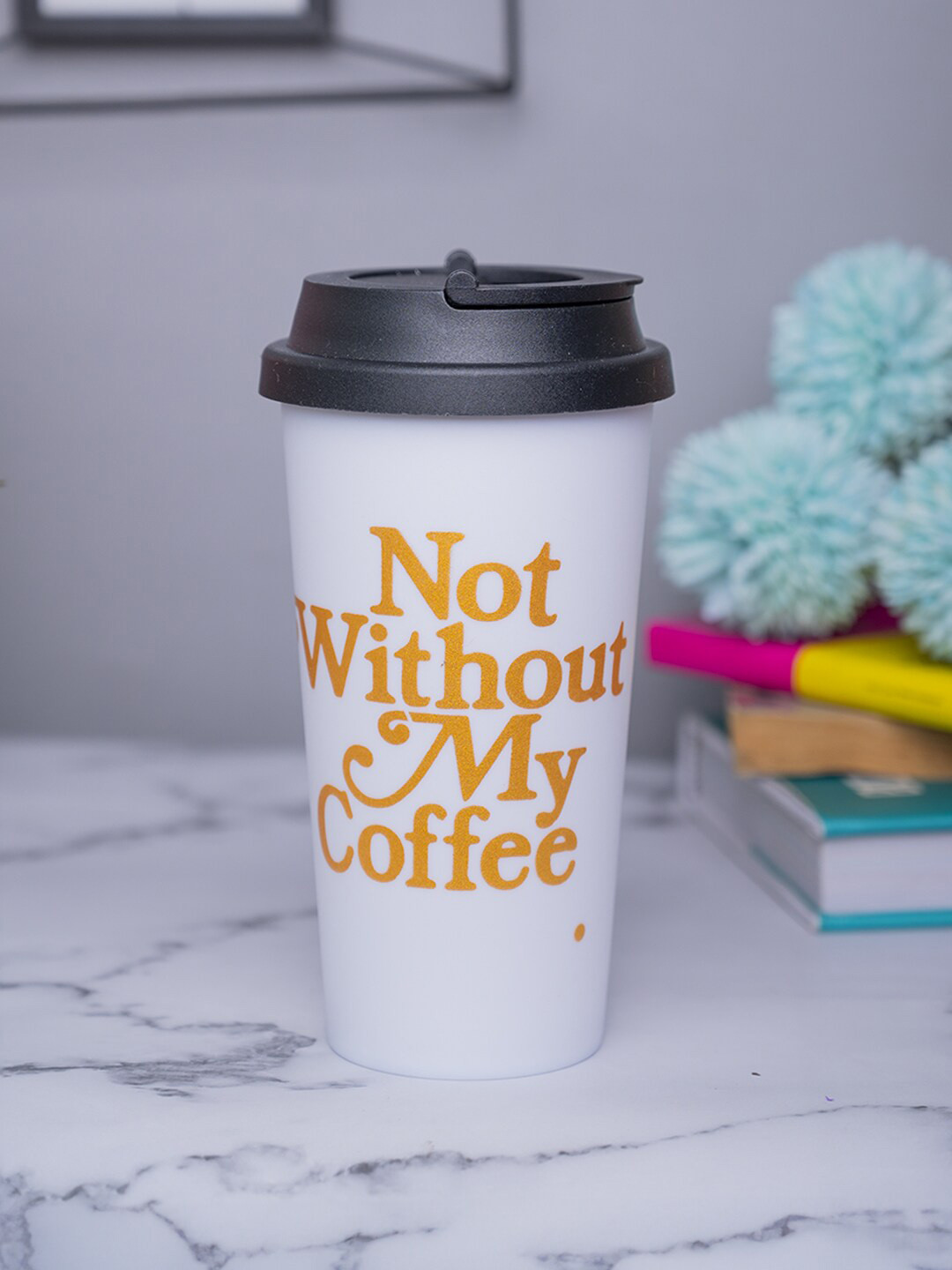 MARKET99 White Typography Plastic Spill Proof Sipper - 400ml