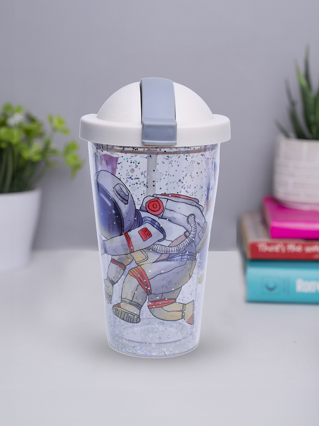 MARKET99 Off White Conversational Plastic Spill Proof Sipper - 450ml