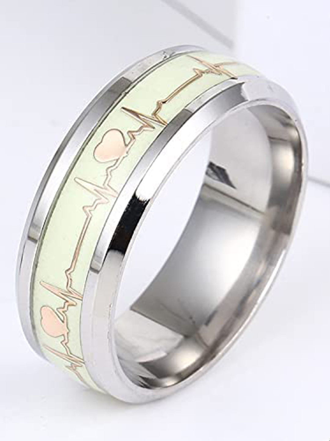 KRYSTALZ Unisex Silver-Plated Heart Beat Design Radium Ring