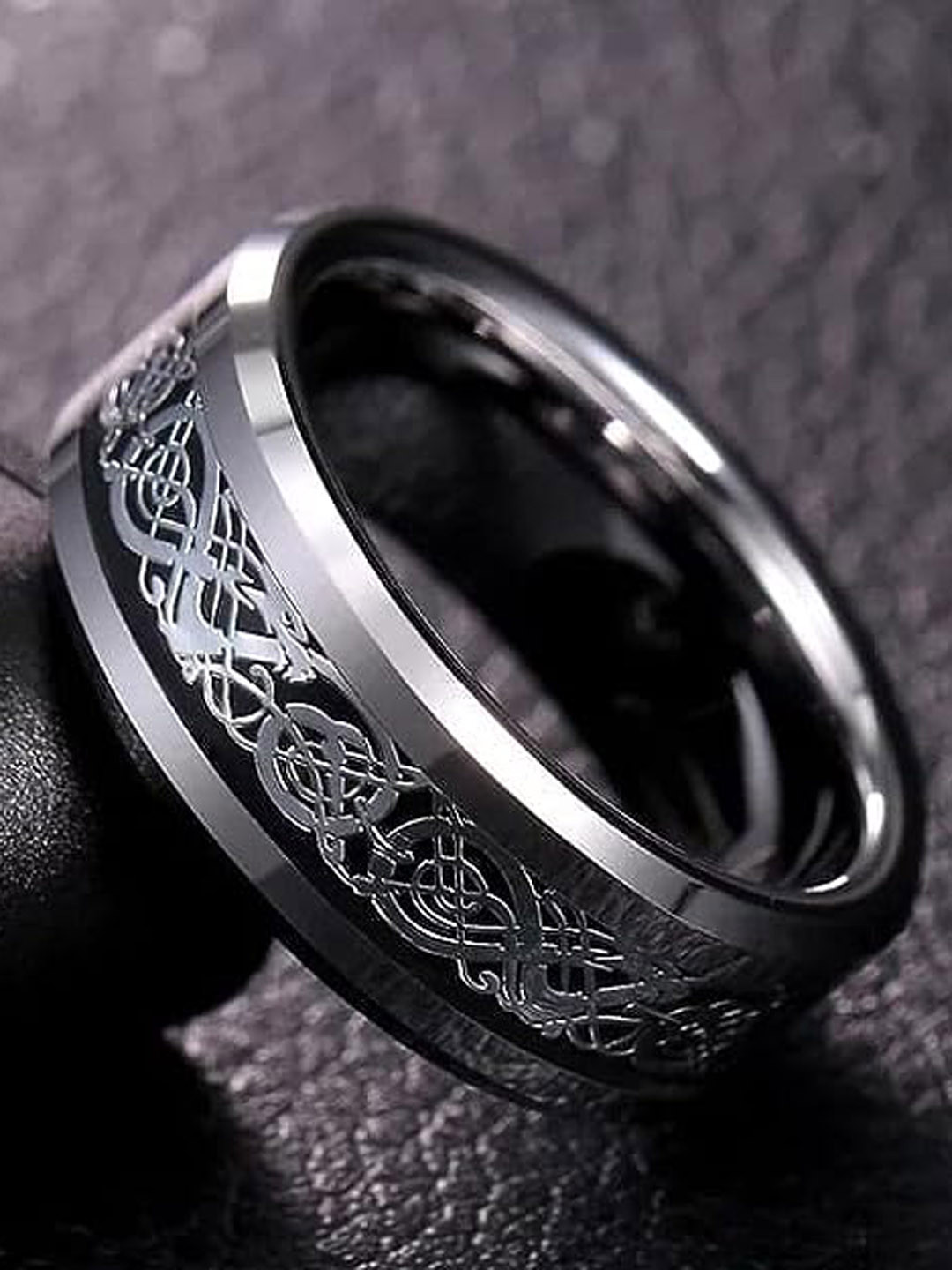 KRYSTALZ Unisex Silver-Plated Dragon Carved Finger Ring