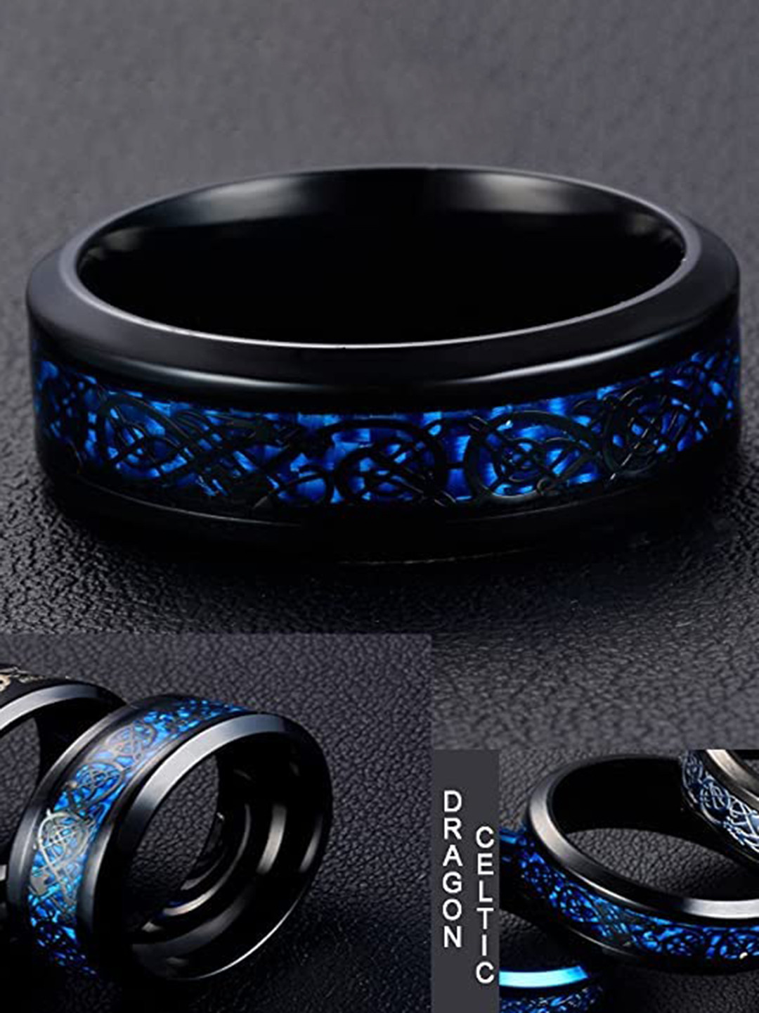 KRYSTALZ Men Set Of 2 Dragon-patterned Stainless Steel Band Rings