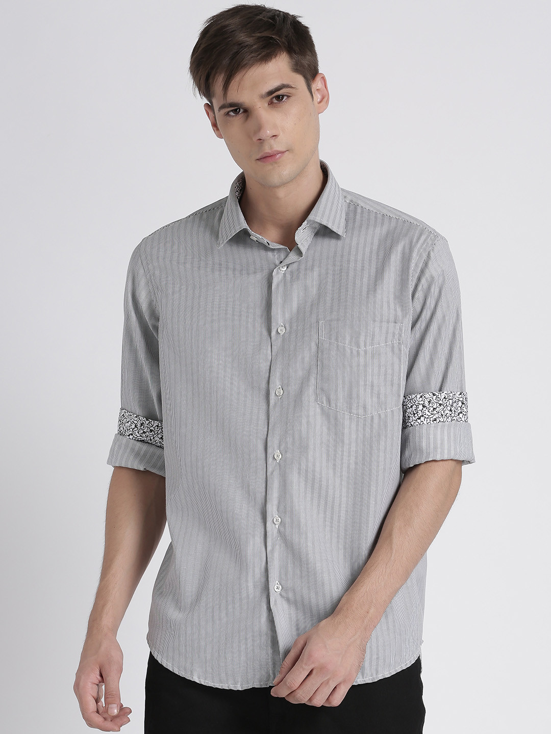 black and white striped formal shirt