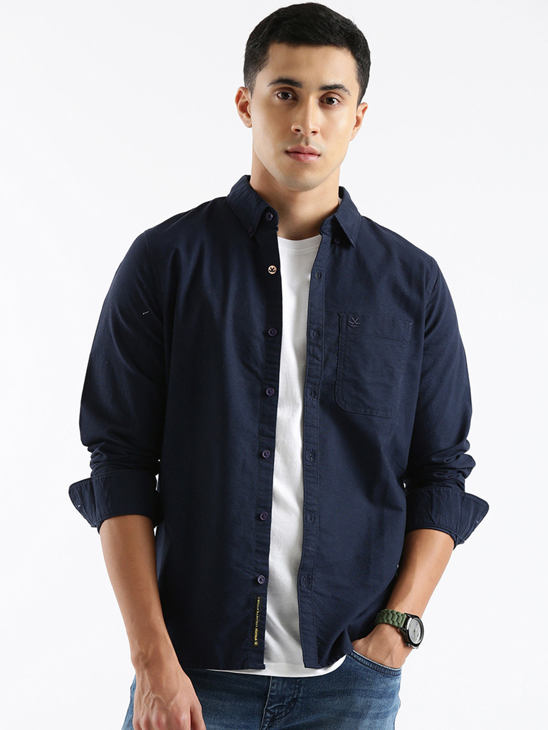 WROGN Custom Cotton Spread Collar Regular Fit Opaque Casual Shirt