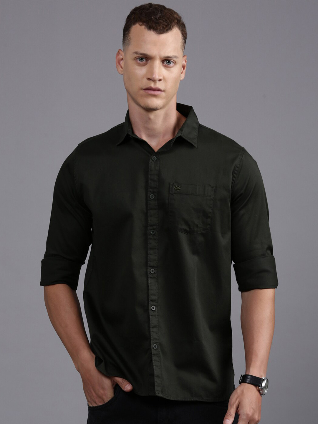 WROGN Spread Collar Custom Denim Acrylic Casual Shirt