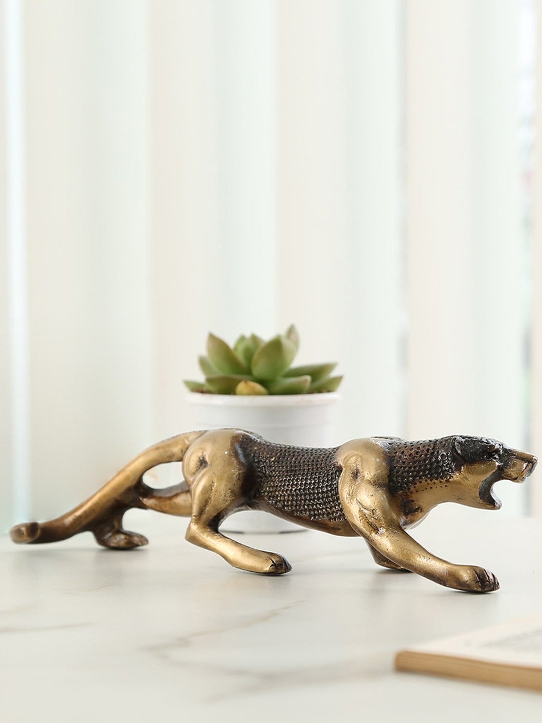 Two Moustaches Luxurious Premium Jaguar Brown Brass Metallic Living Room Small Showpiece - 2 Inches