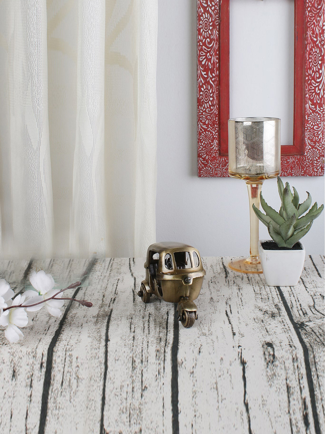 Two Moustaches Vintage Auto Rickshaw Miniature Beige Brass Metallic Living Room Hand-Crafted Small Showpiece - 3 Inches