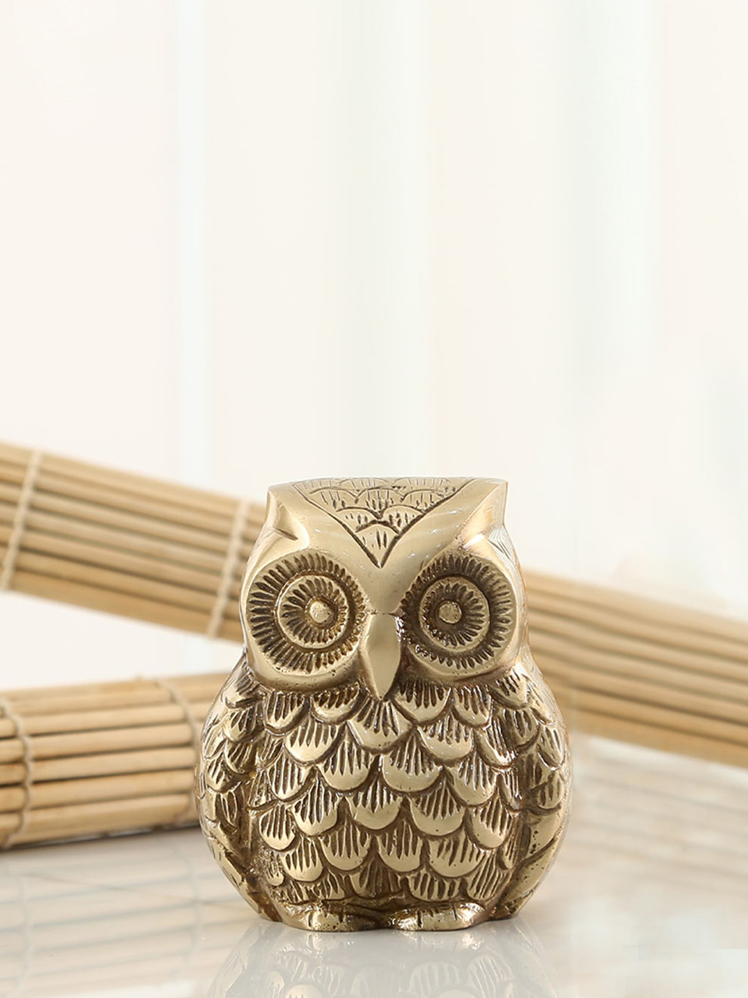 Two Moustaches Vintage Owl Brown Brass Metallic Living Room Tiny Showpiece - 3.5 Inches