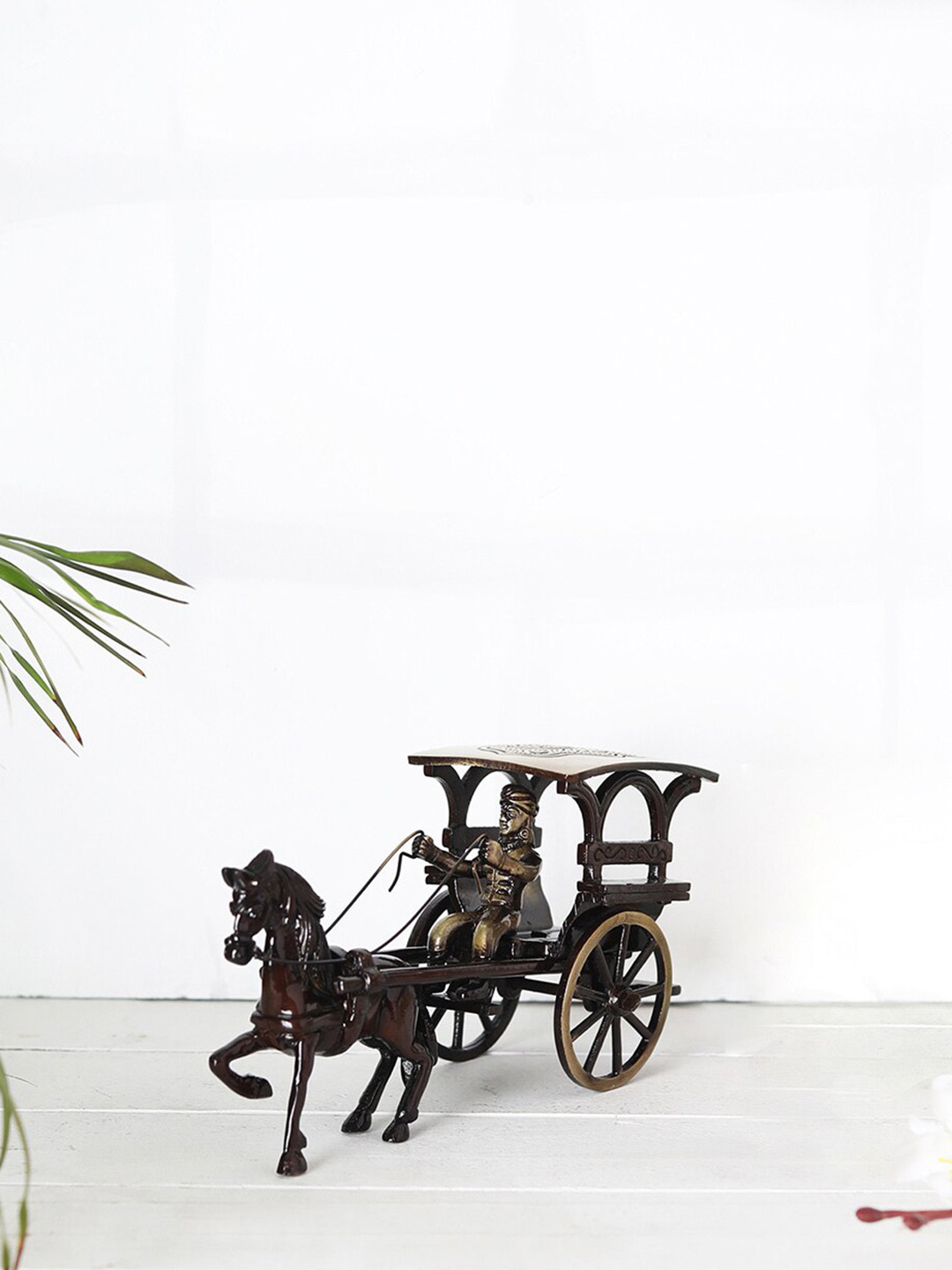 Two Moustaches European Horse Carriage Brown Metal Metallic Living Room Medium Showpiece - 4 Inches