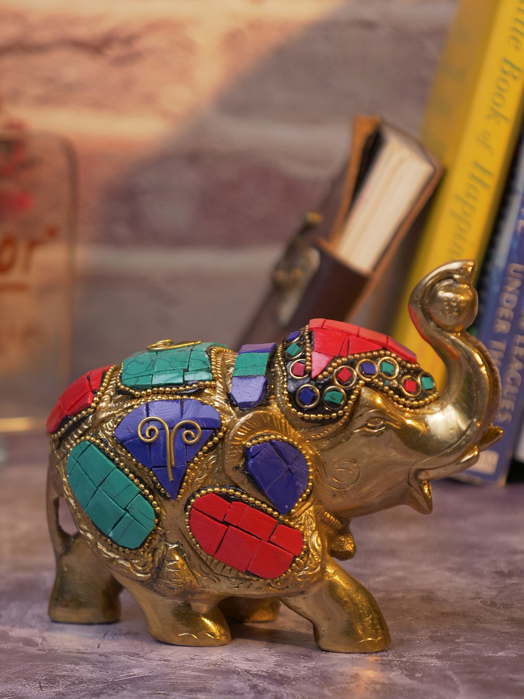 Two Moustaches Blue & Red Maharaja Elephant Showpiece