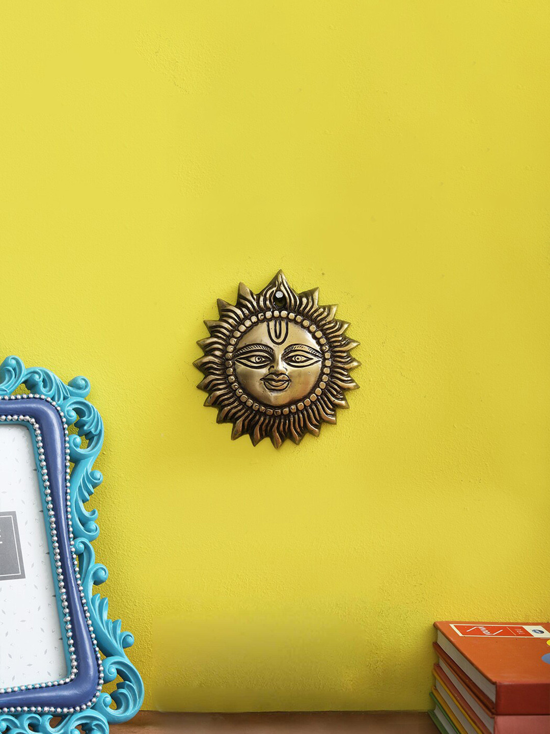 Two Moustaches Smiling Surya Brass Antique Hanging Hall Spiritual Wall Decor-3.9In