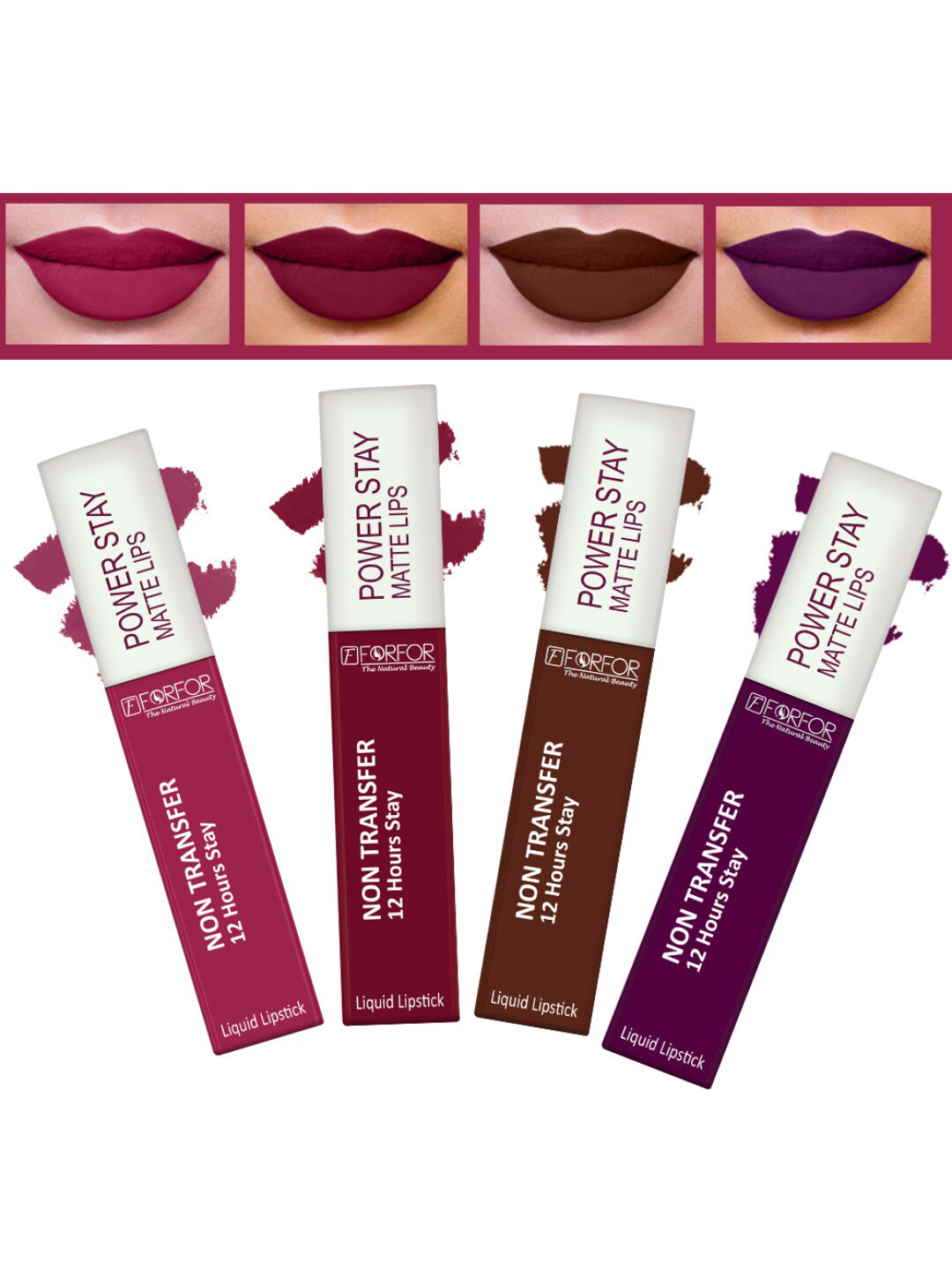 FORFOR Set of 4 Powerstay Non-Transfer Waterproof Liquid Matte Lipstick - 5ml Each