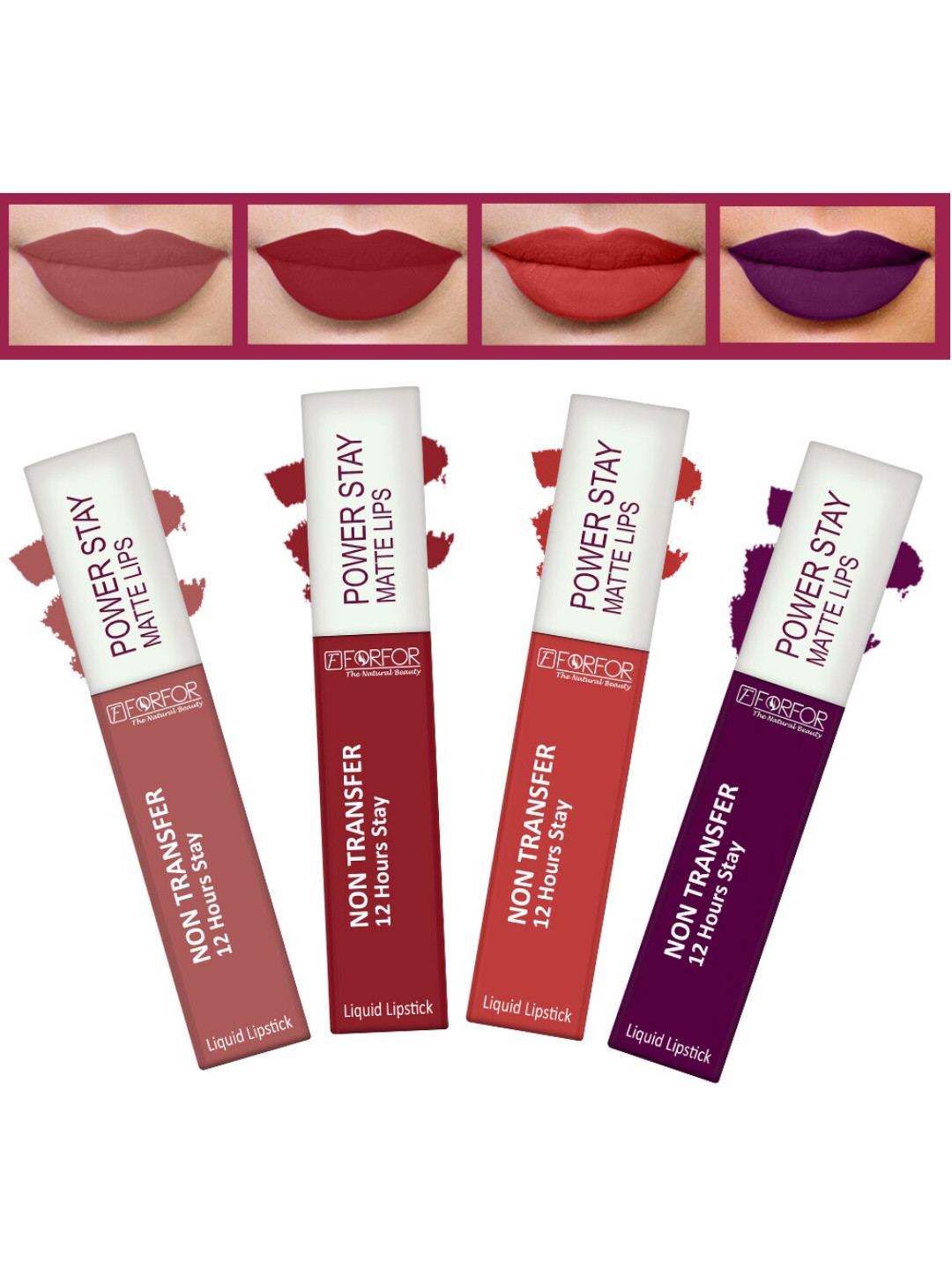 FORFOR Set of 4 Powerstay Non Transfer Liquid Matte Lipstick - 5 ml Each