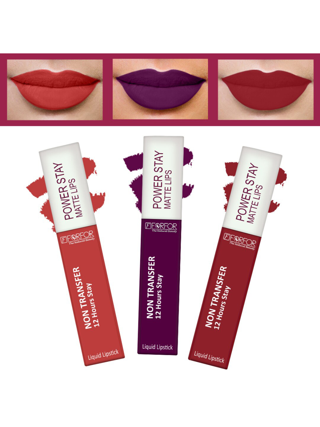 FORFOR Set of 3 Powerstay Non Transfer Liquid Matte Lipstick - 5 ml Each