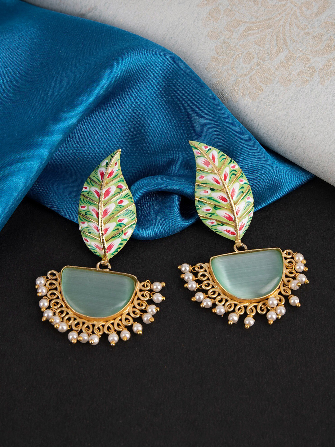 CELEBRAVO Brass Plated Leaf Shaped Drop Earrings