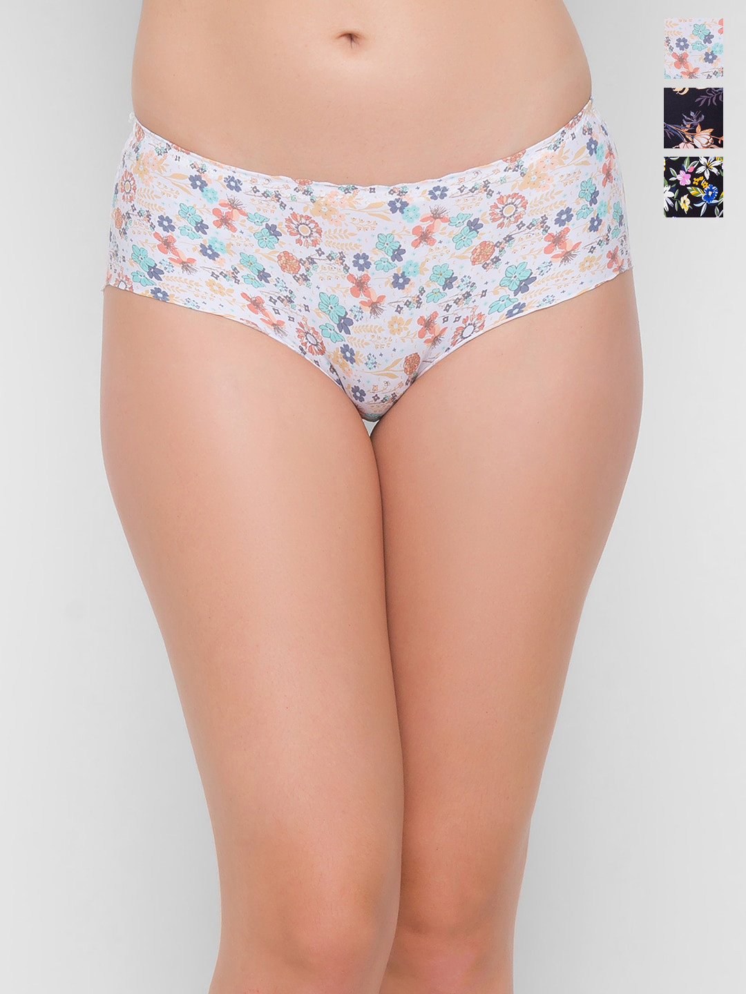 FashionRack Anti-Odour Pack Of 3 Floral Printed Mid-Rise Seamless Hipster Briefs 882_BWB