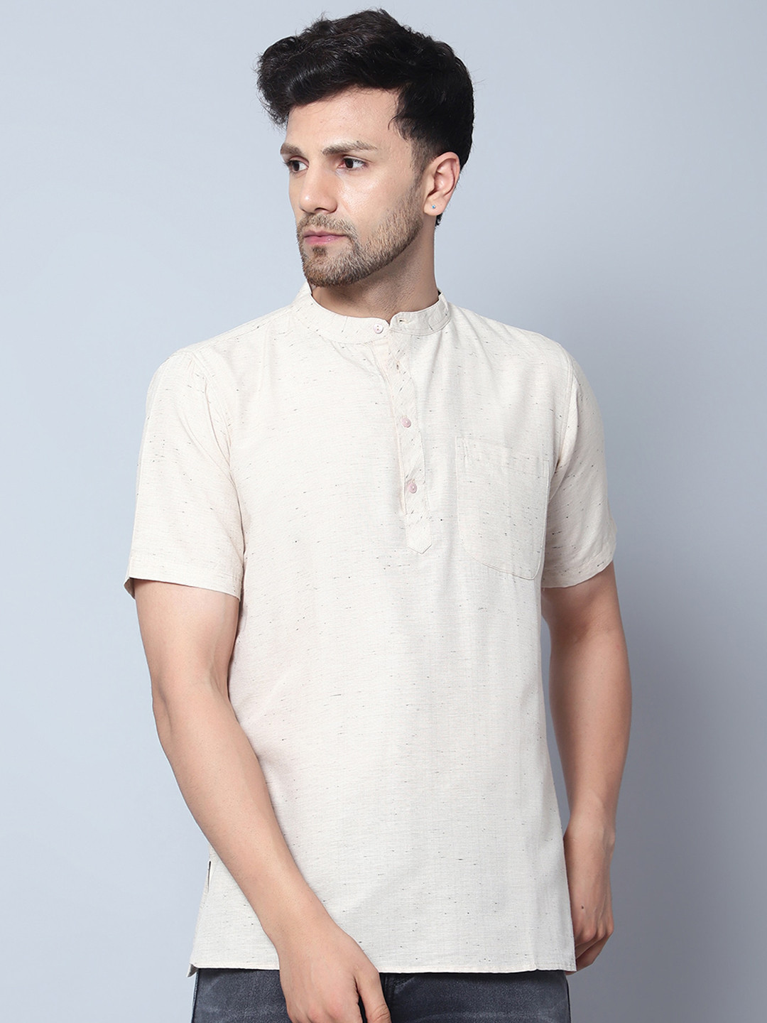 Latest Chikan Garments Mandarin Collar Short Sleeve Straight Kurta