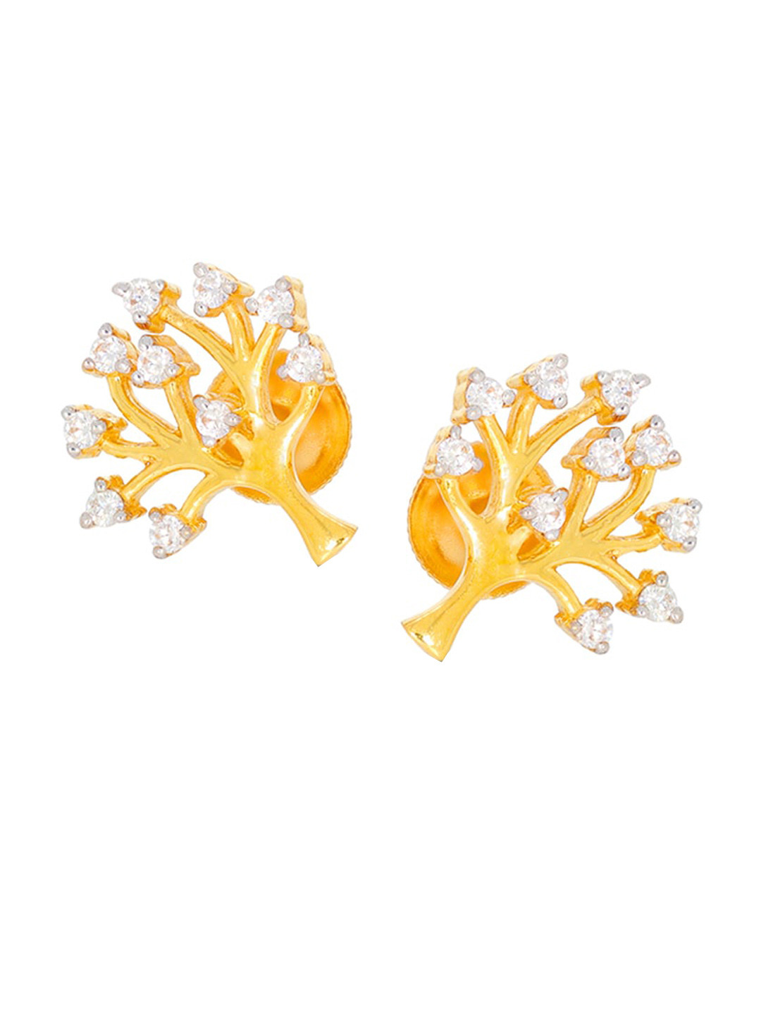 BHIMA 22K BIS Hallmark (916) Yellow Gold Tree Designed Stud Earrings