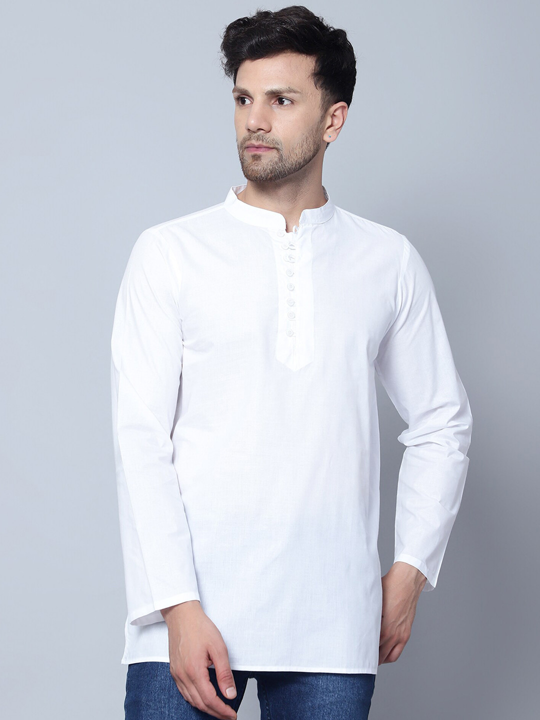 Latest Chikan Garments Mandarin Collar Long Sleeve Straight Kurta