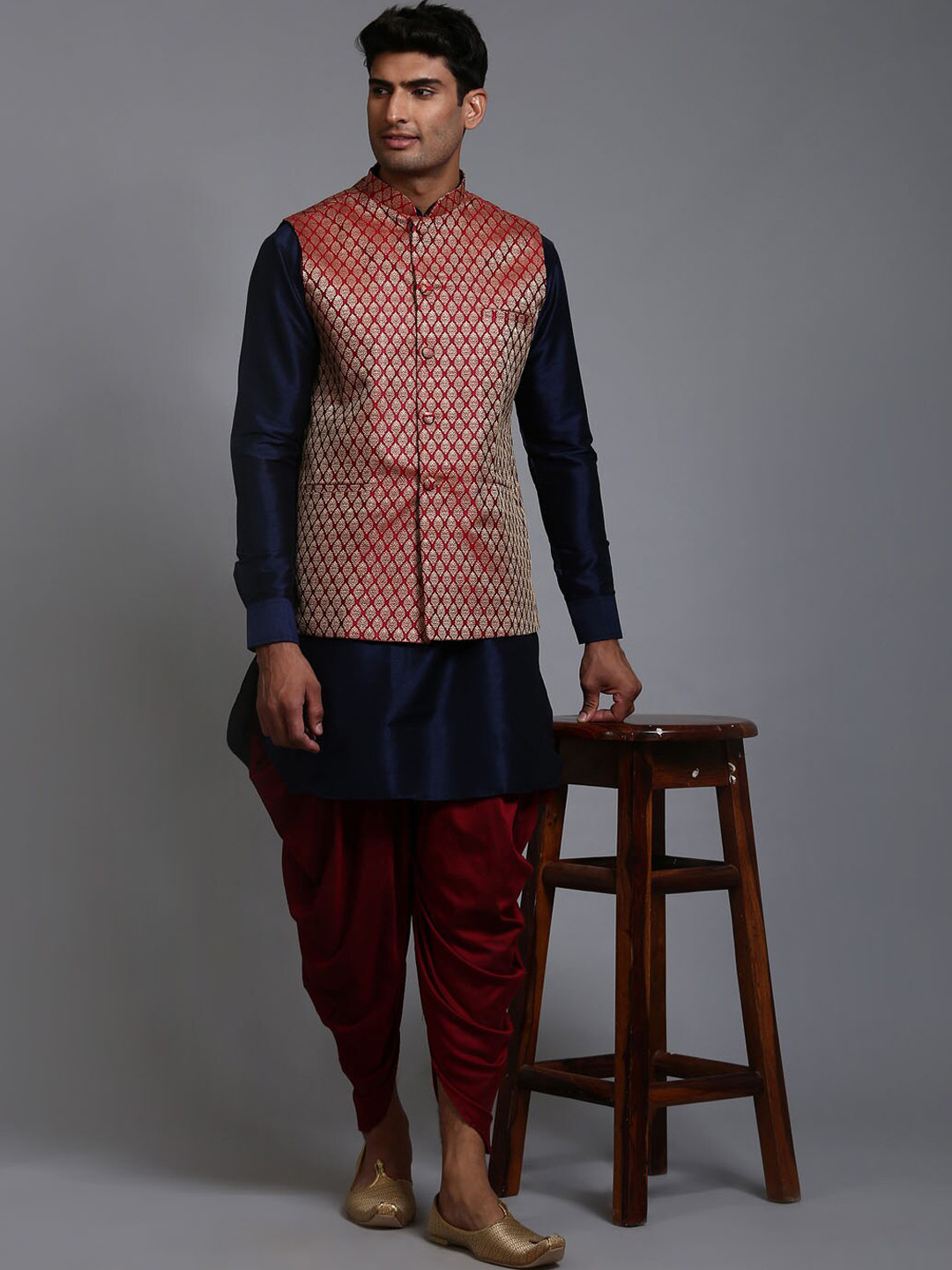 VASTRAMAY Regular Kurta with Dhoti Pants With Nehru Jacket