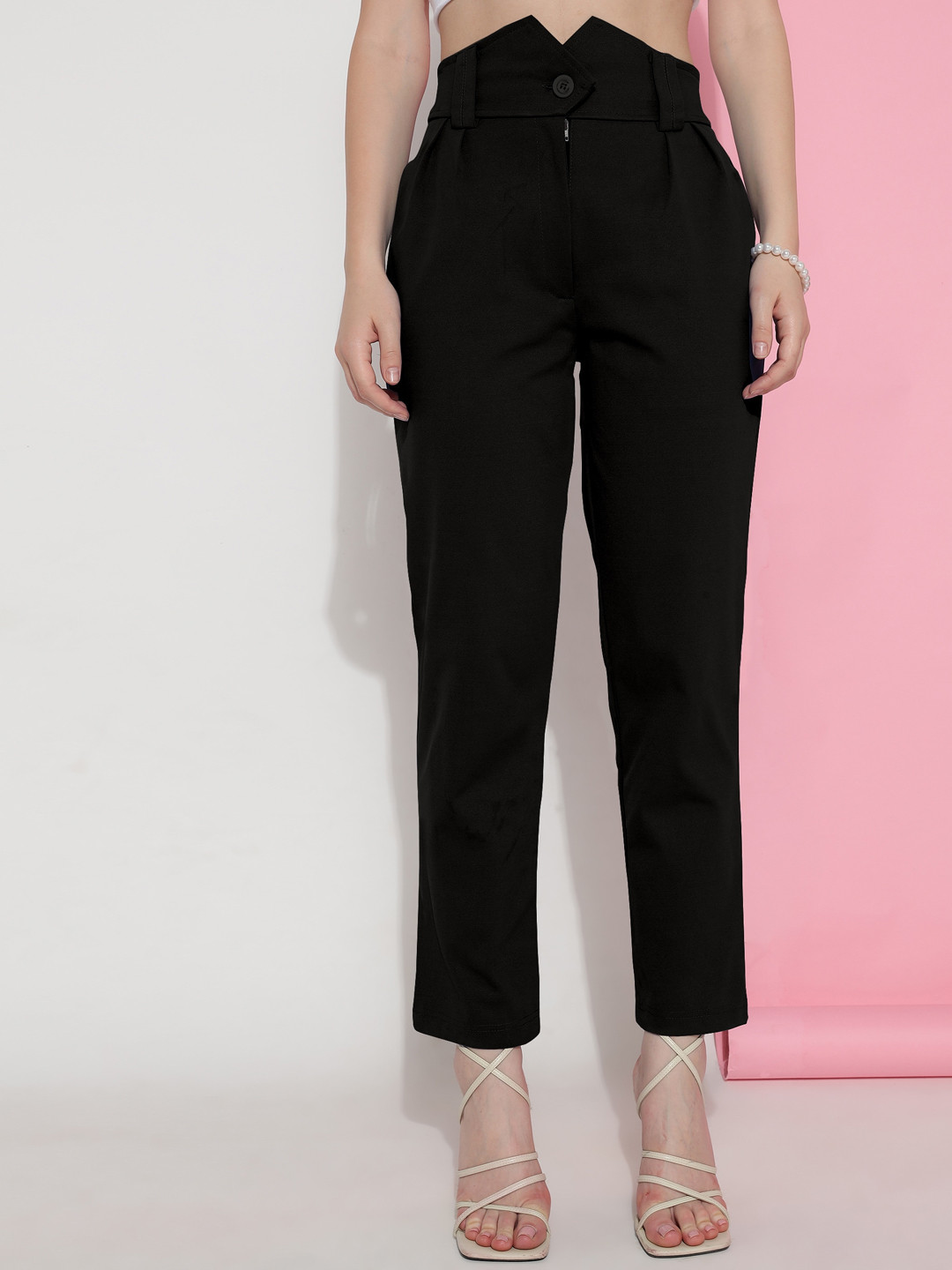 FITHUB Women Sharp Slim Fit High-Rise Easy Wash Trousers