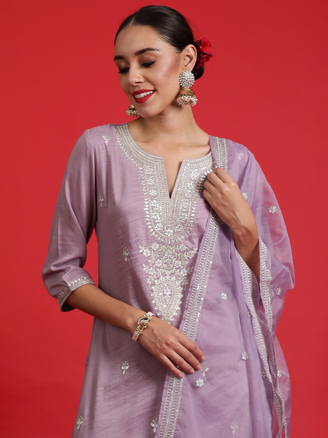 Indo Era Ethnic Motifs Embroidered Regular Sequinned Kurta with Trousers & Dupatta