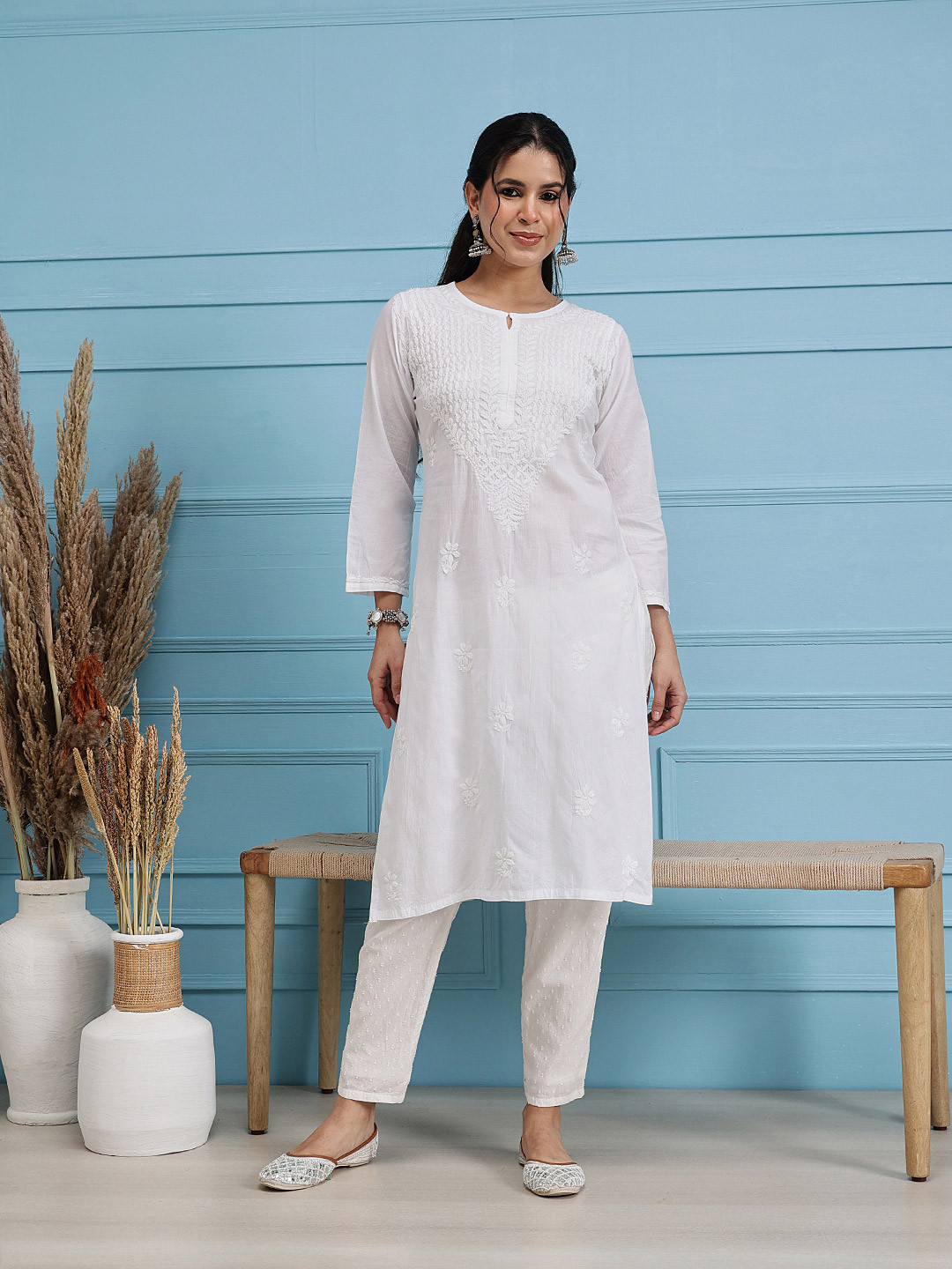 ADA Floral Embroidered Chikankari Kurta