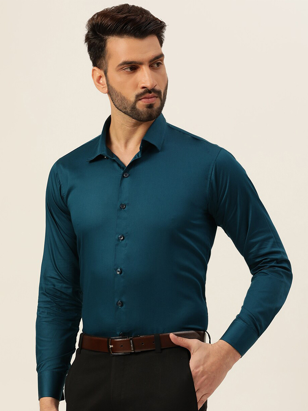 JAVINISHKA India Slim Slim Fit Spread Collar Long Sleeve Cotton Formal Shirt