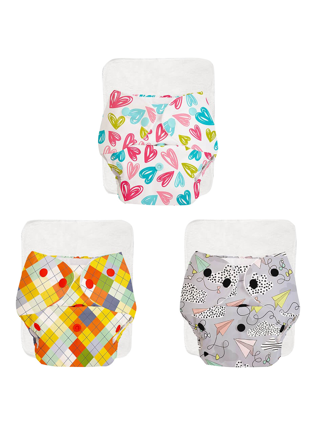 SuperBottoms Kids Pack of 3 BASIC Reusable Cloth Diapers with EasySnap & QuickDry Pad