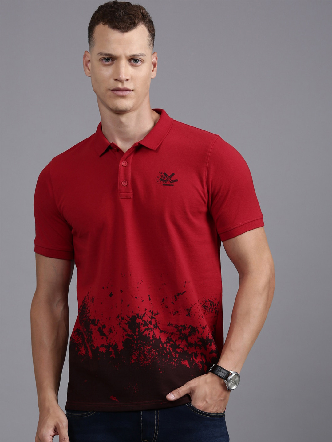 WROGN Polo Collar Brand Logo Printed Cotton T-shirt