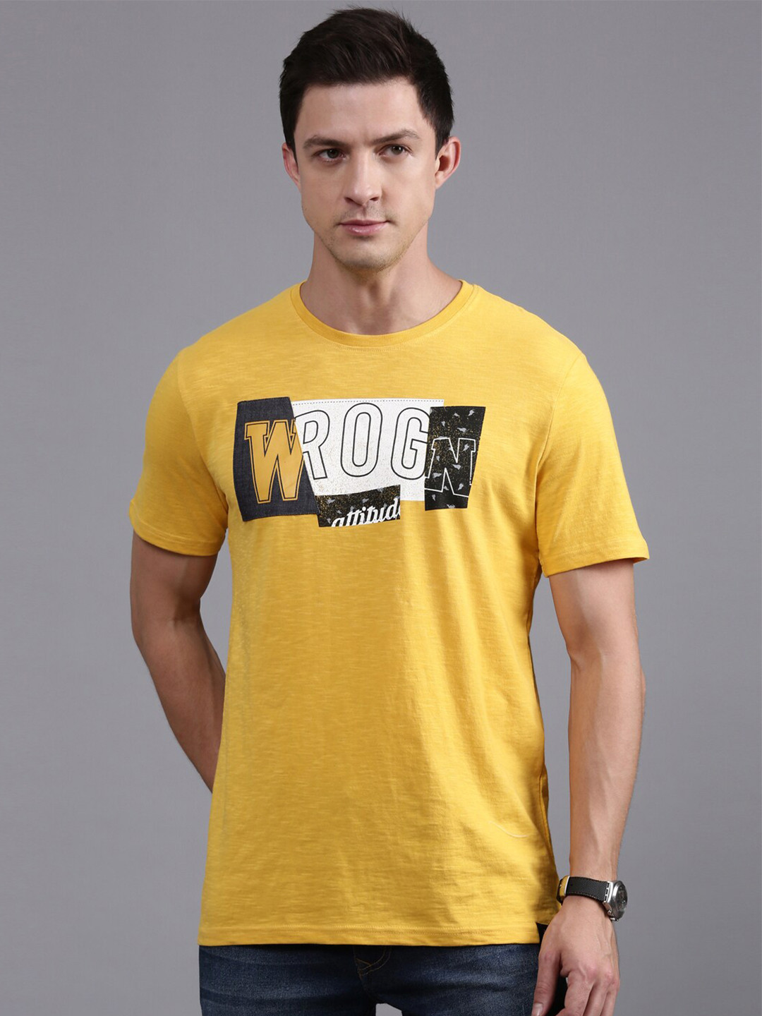 WROGN Brand Logo Printed Cotton T-shirt
