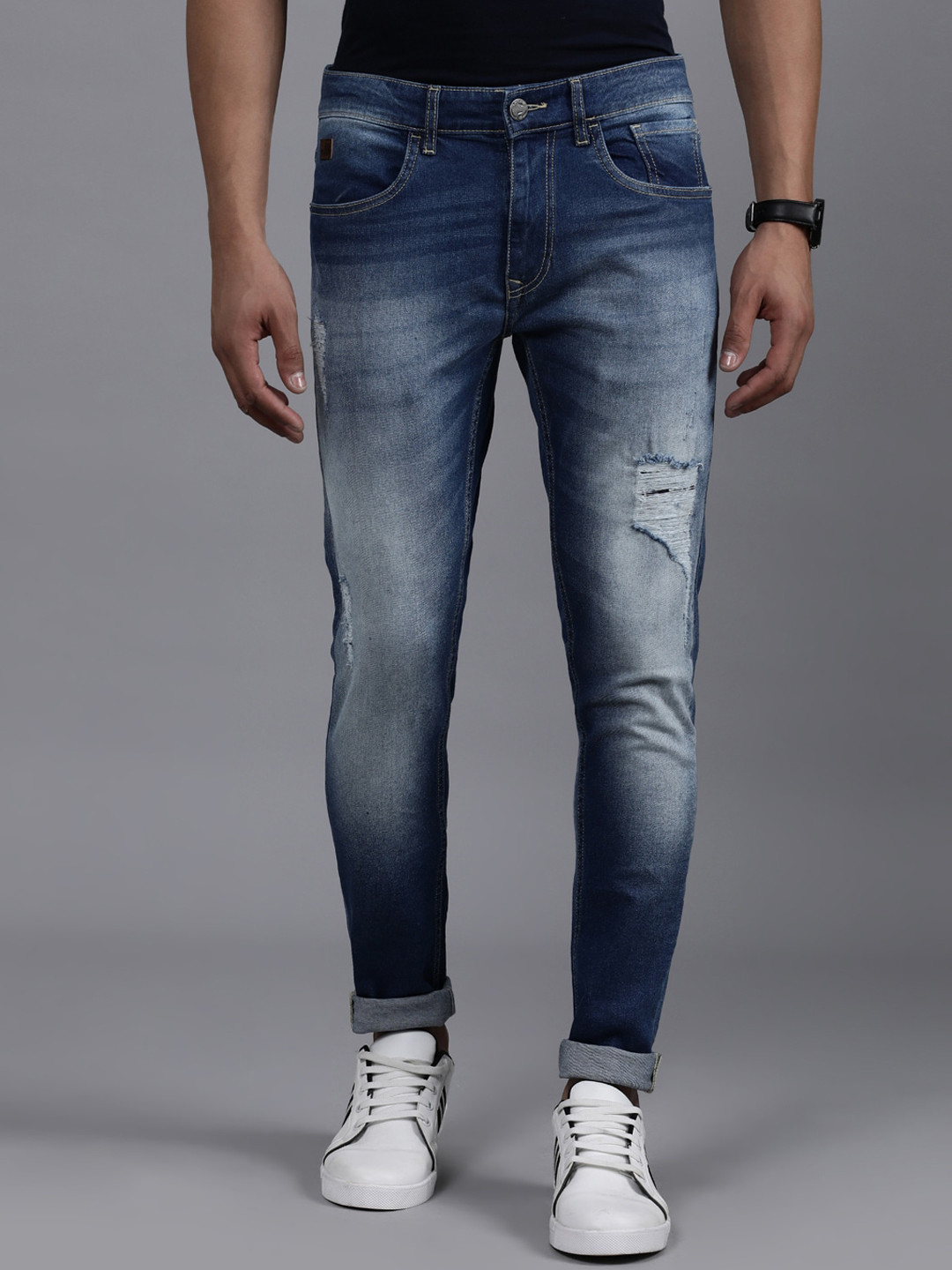 WROGN Men Slim Fit Low Distress Light Fade Stretchable Comfort Jeans