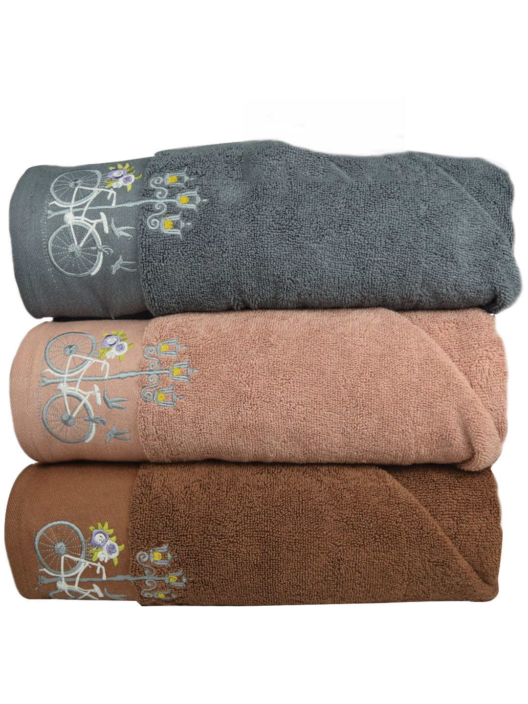 RANGOLI Martin 3 Pcs Grey & Brown 550 GSM Pure Cotton Hand Towels