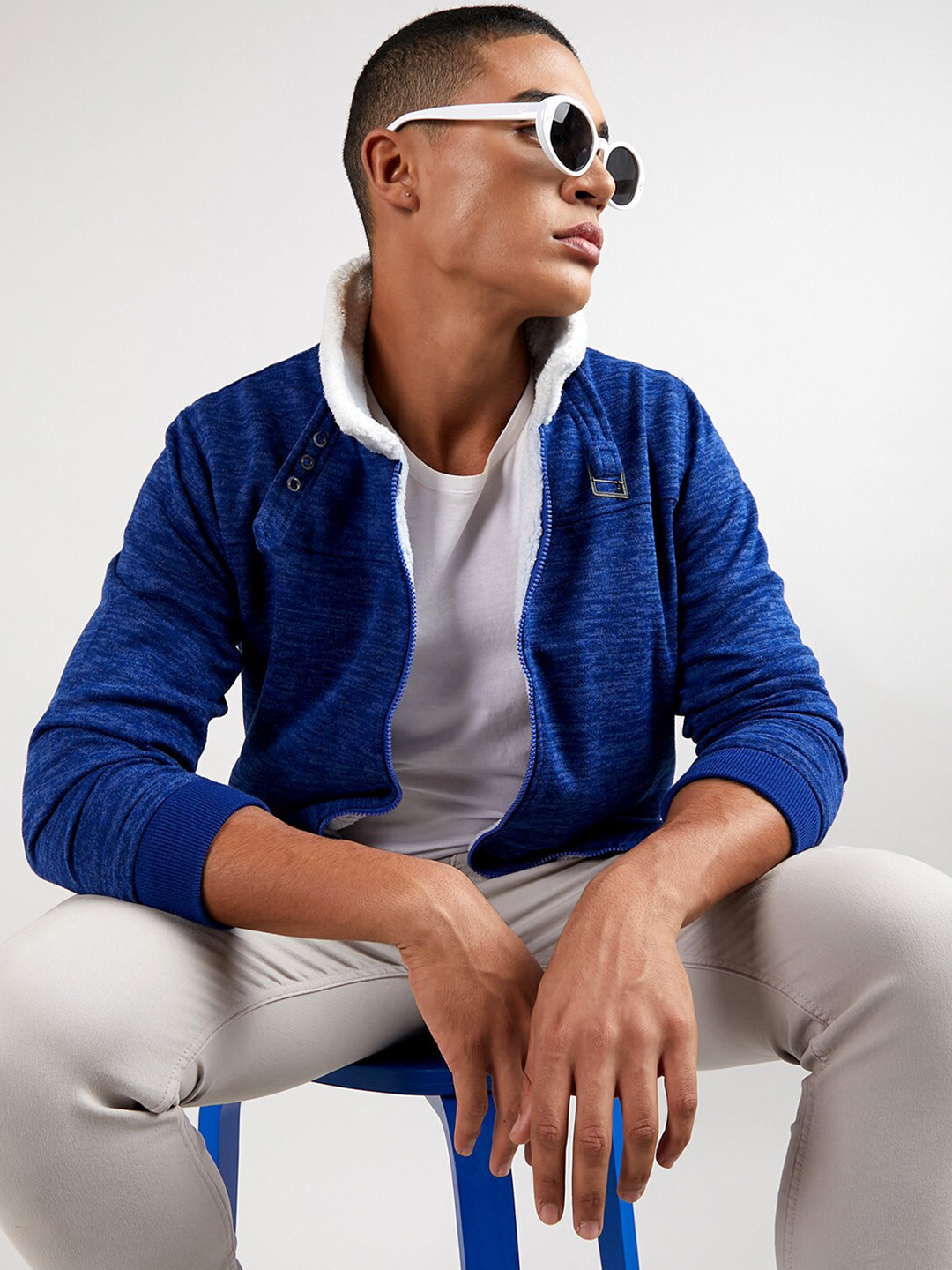 Campus Sutra Long Sleeves Mock Collar Cotton Front-Open Heathered Front-Open Sweatshirts