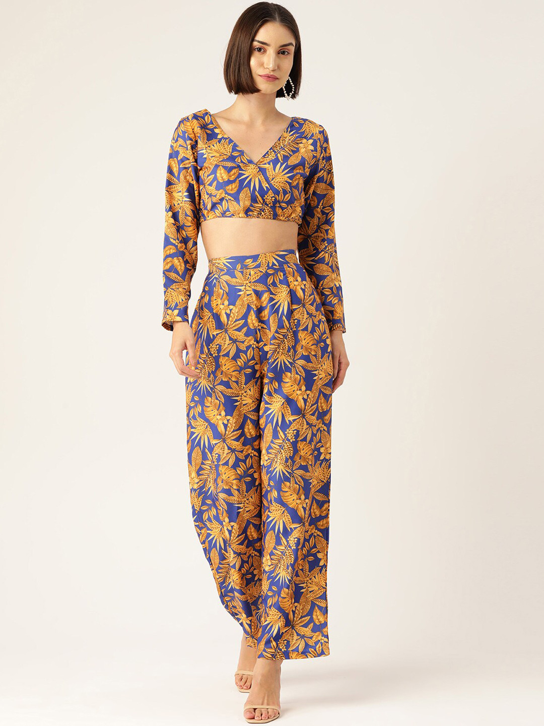 Sleek Italia Tropical Print Crop Top & Trousers