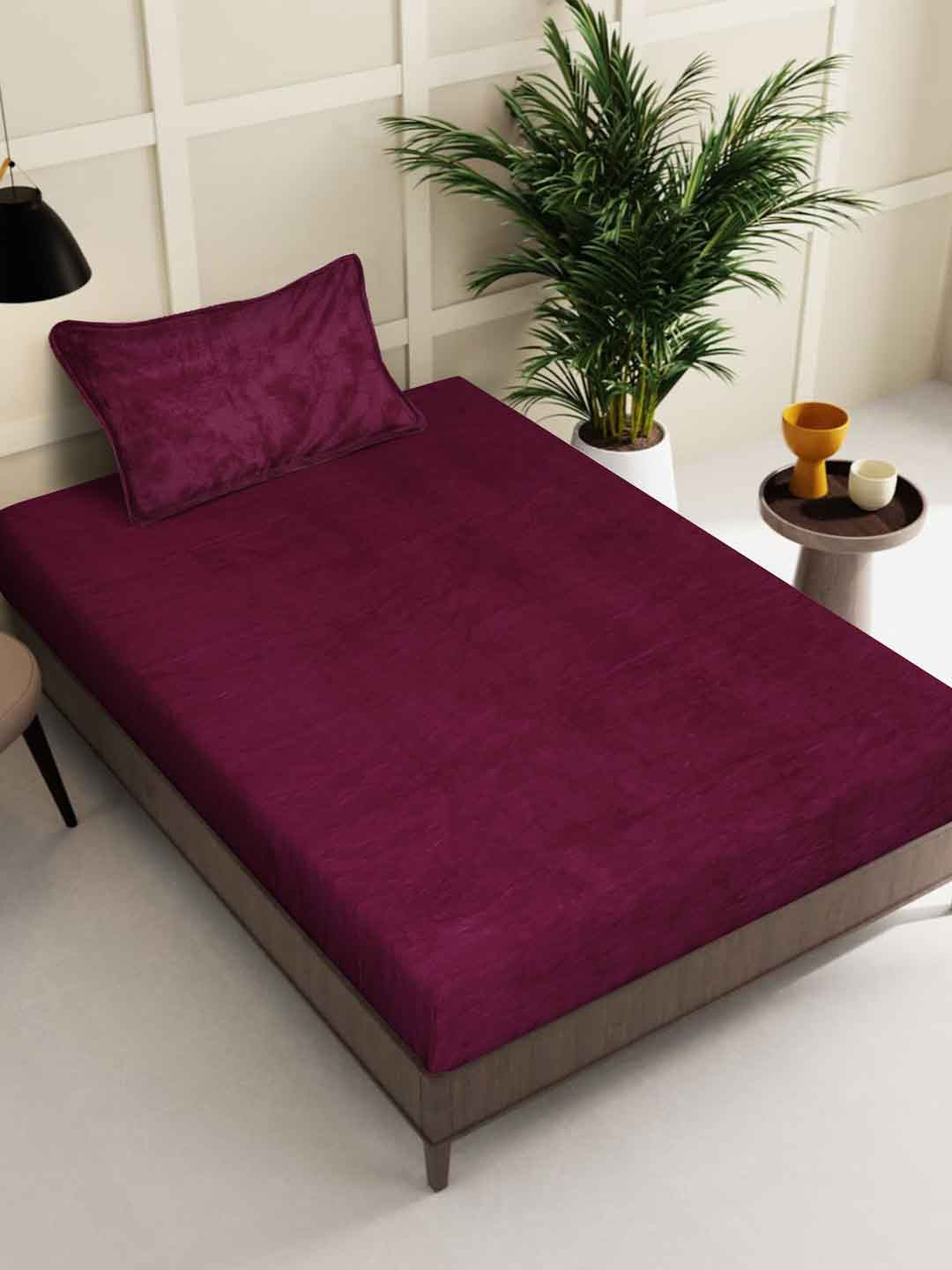 KLOTTHE Maroon Wool 300 TC Single Fine Bedsheet with a Pillow Cover-89 x 59 inches