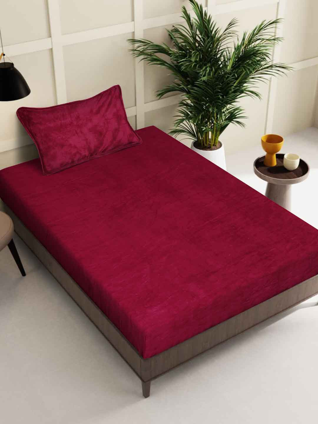 KLOTTHE Red Wool 300 TC Single Fine Bedsheet with a Pillow Cover-89 x 59 inches