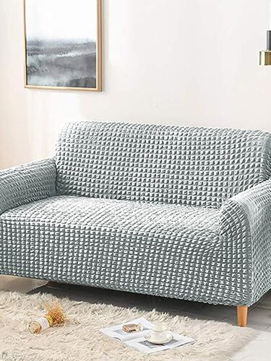HOUSE OF QUIRK Grey Self-Design Bubble 1 Seater Sofa Cover