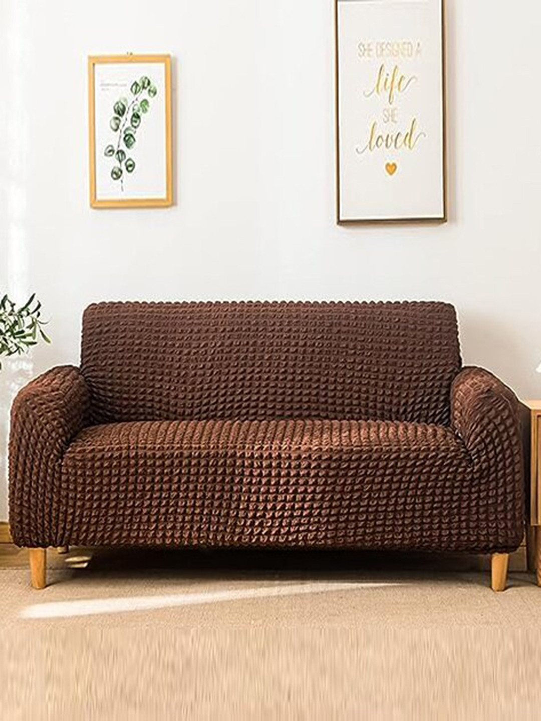 HOUSE OF QUIRK Coffee Brown Self-Design Bubble Sofa Cover
