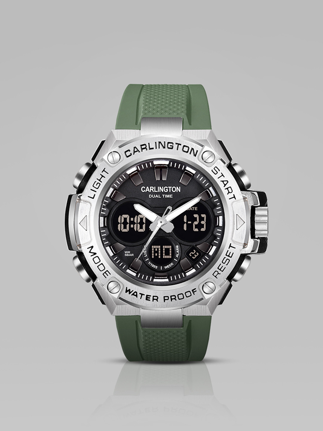 CARLINGTON Men Printed Analogue and Digital Watch CT 9107 Green