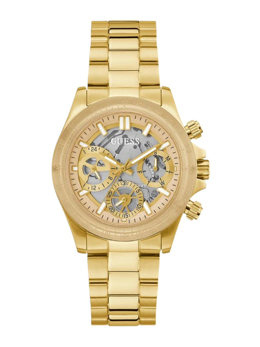 GUESS Women Textured Dial & Stainless Steel Straps Analogue Chronograph Watch GW0557L1