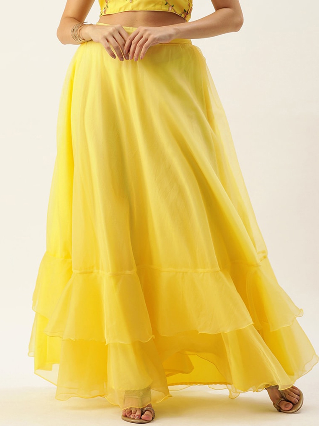 Ethnovog Layered Ruffled Organza Flared Maxi Skirt Ethnovog Layered Ruffled Organza Flared Maxi Skirt