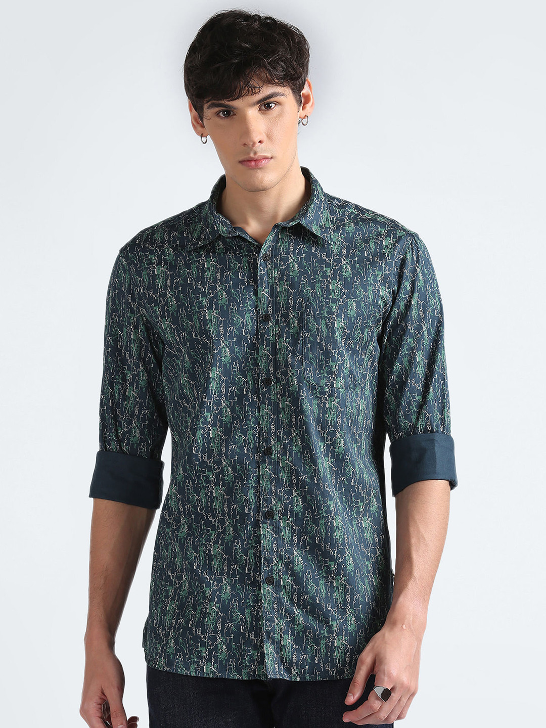 Flying Machine Spread Collar Abstarct Printed Casual Pure Cotton Shirt