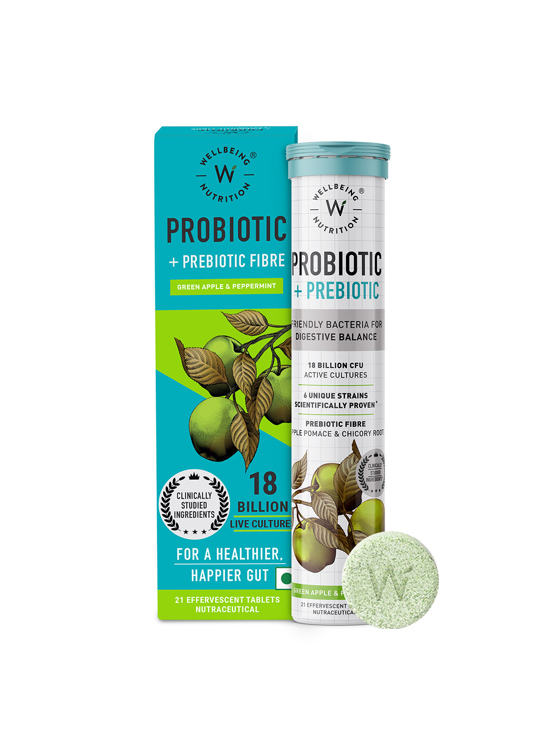 Wellbeing Nutrition Probiotic & Prebiotic Indigestion Bloating 21 Effervescent Tablets